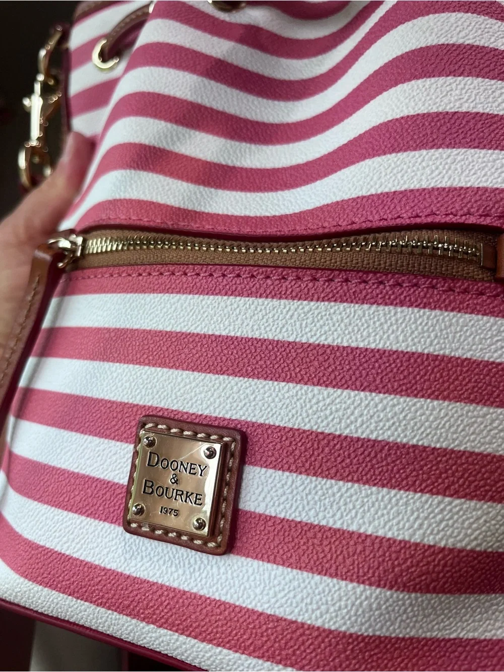 Dooney & Bourke Sullivan Striped Drawstring Bag in Watermelon/White